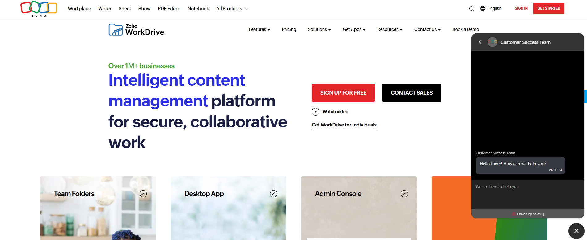 Zoho Workdrive Landing Page