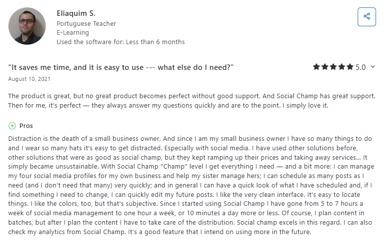 A User Review About Social Champ’s Ease of Use on Capterra