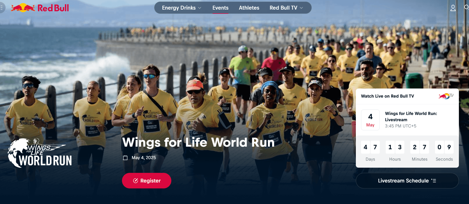 10 Powerful Marketing Strategies for Nonprofits in 2026 7 Homepage of Red Bull’s CSR Wings for Life World Run