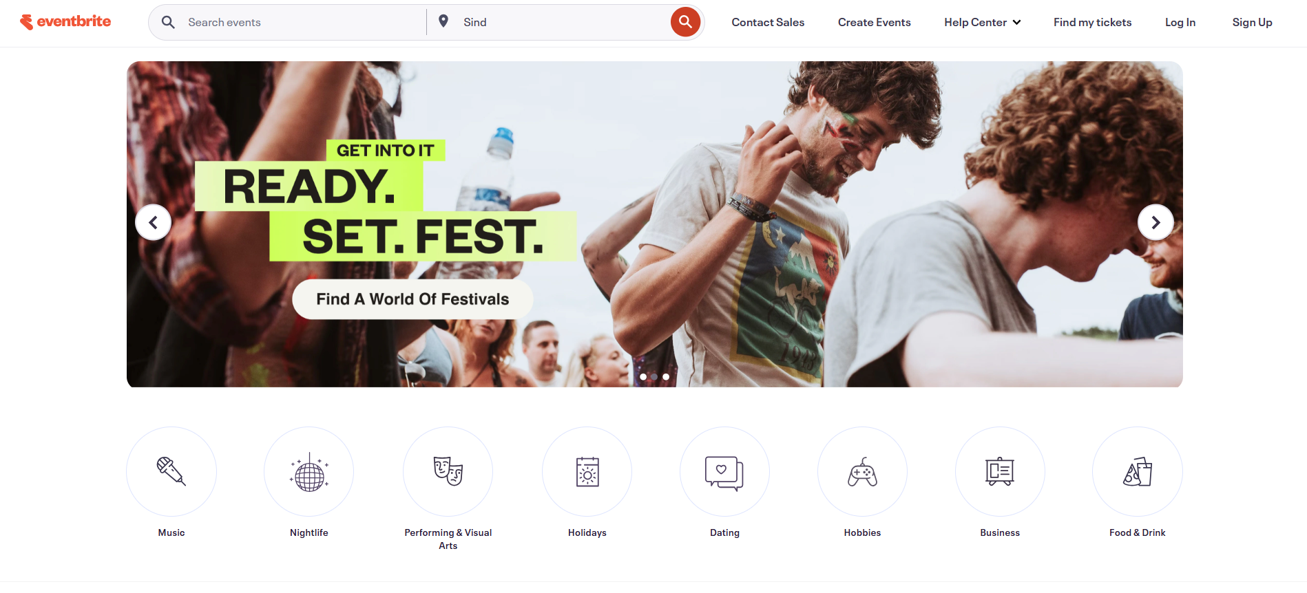 Eventbrite’s Home Page
