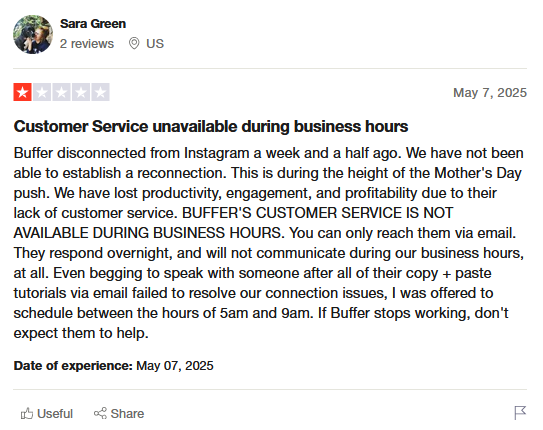 a buffer user reviewed on trustpilot