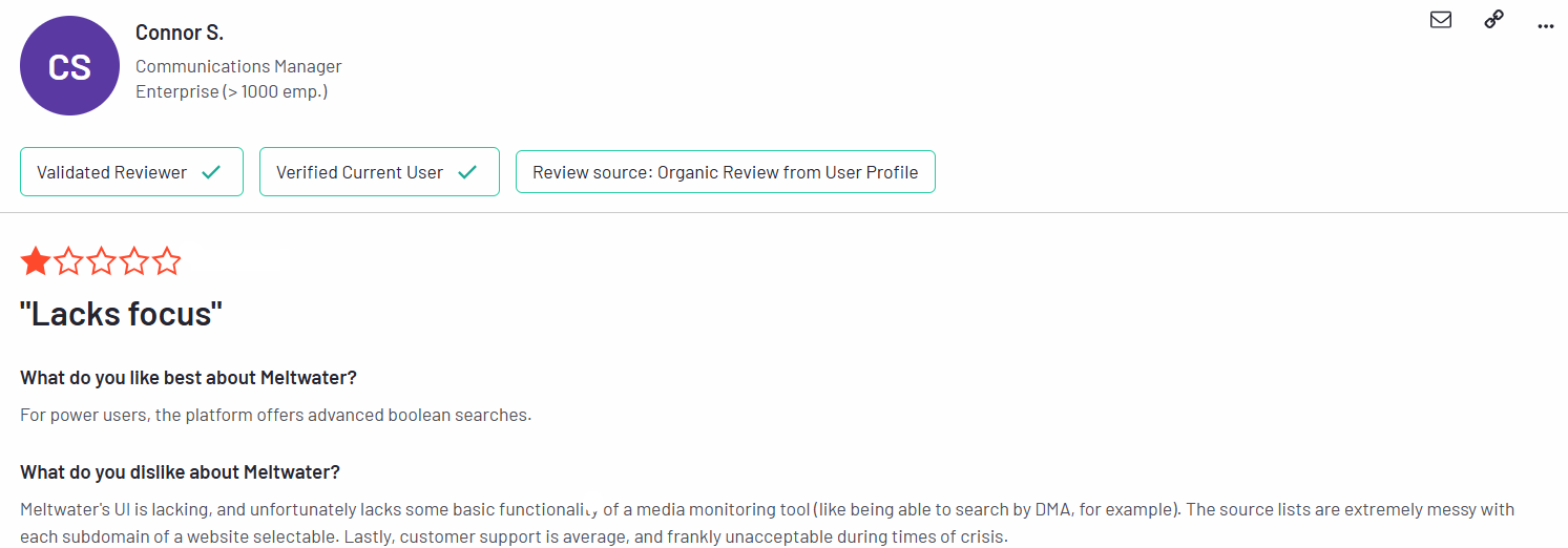 a g2 review for meltwater's ui
