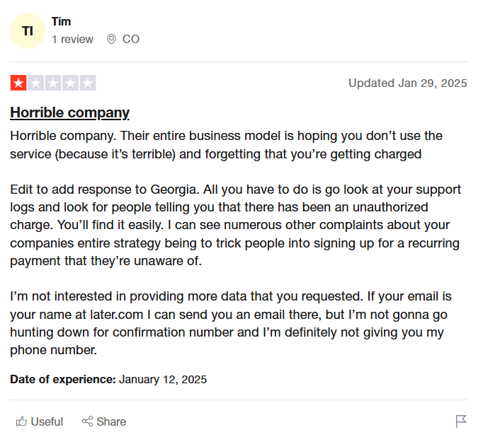 a later user review with a 1-star rating