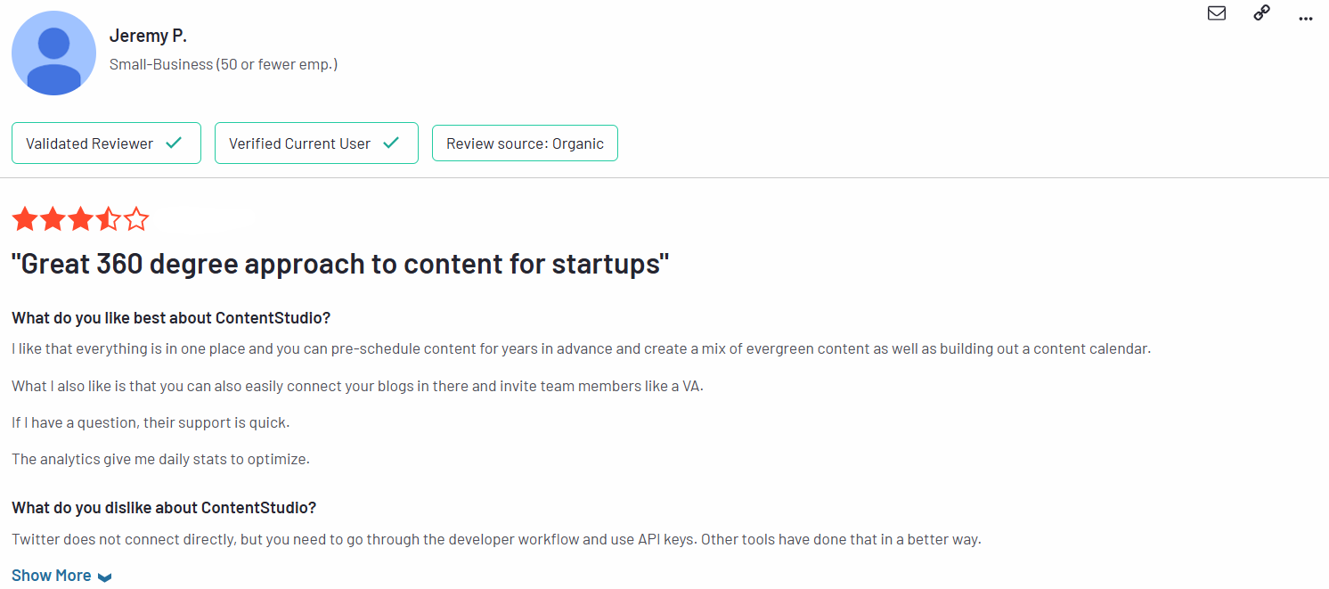 a review for contentstudio on g2