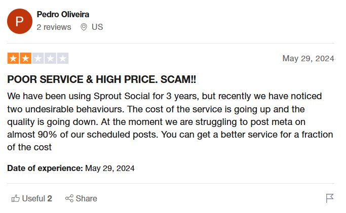 a sprout social user review on trustpilot