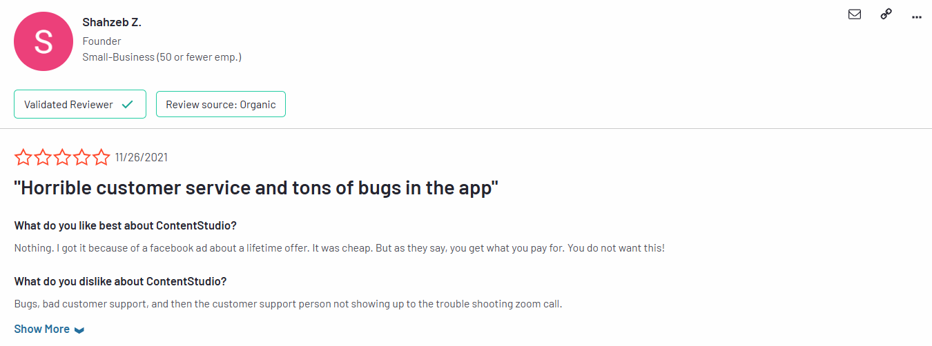 a user review of contentstudio’s customer service