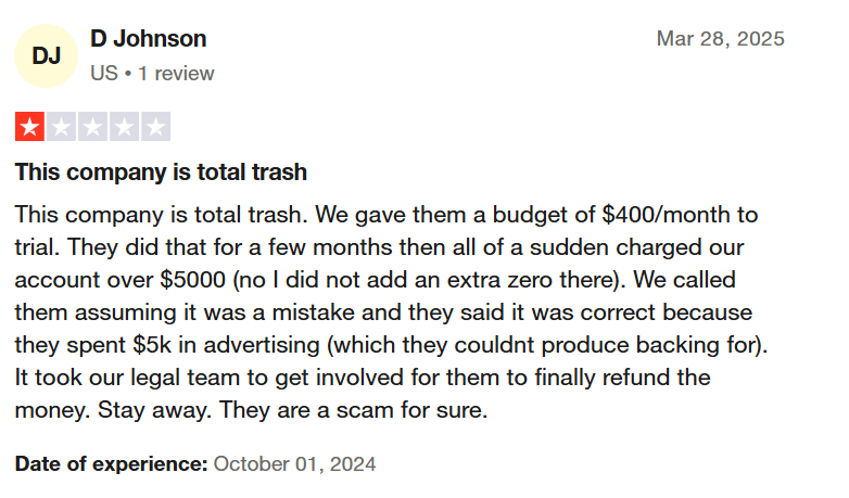 D Johnson’s Review on Trustpilot for Marketing 360