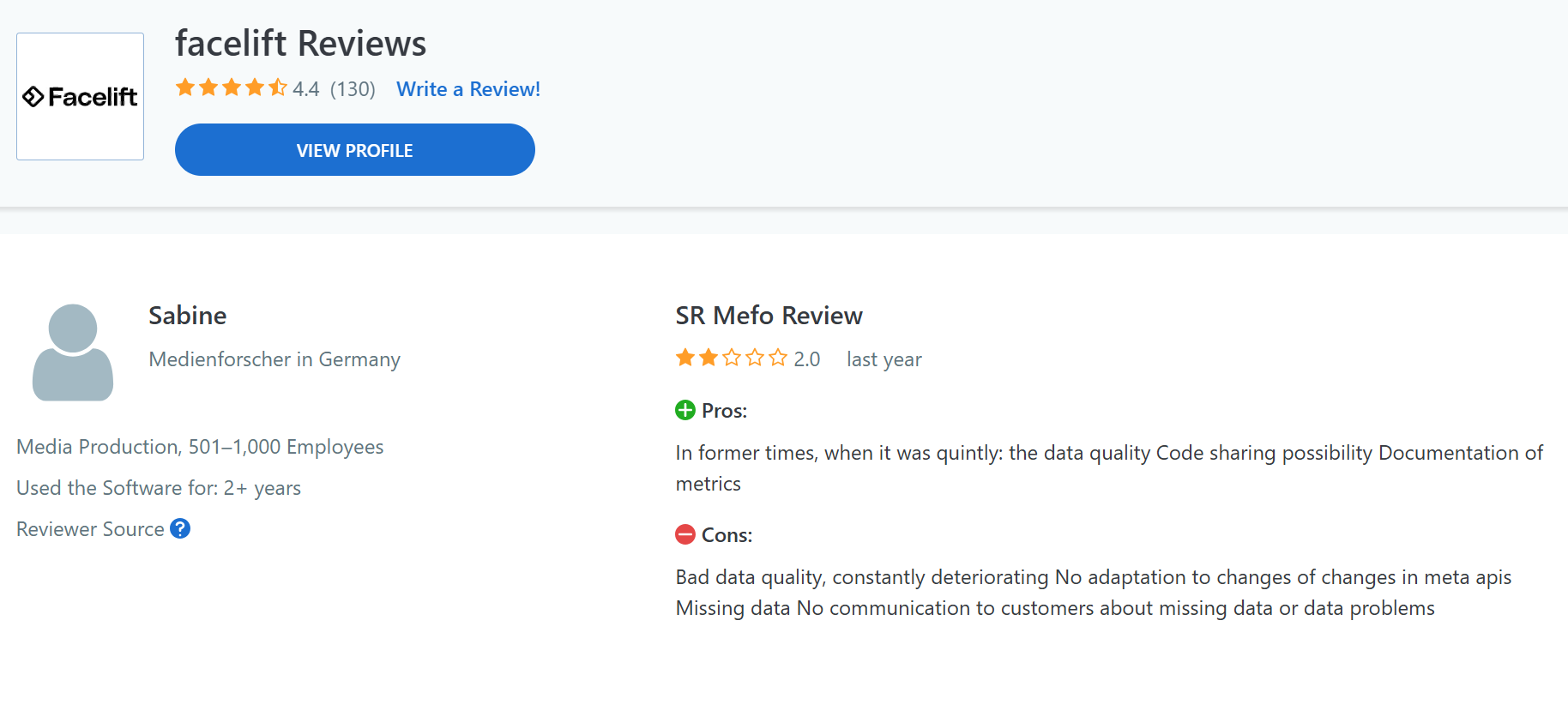 Facelift’s Tool Review On Capterra By Sabine