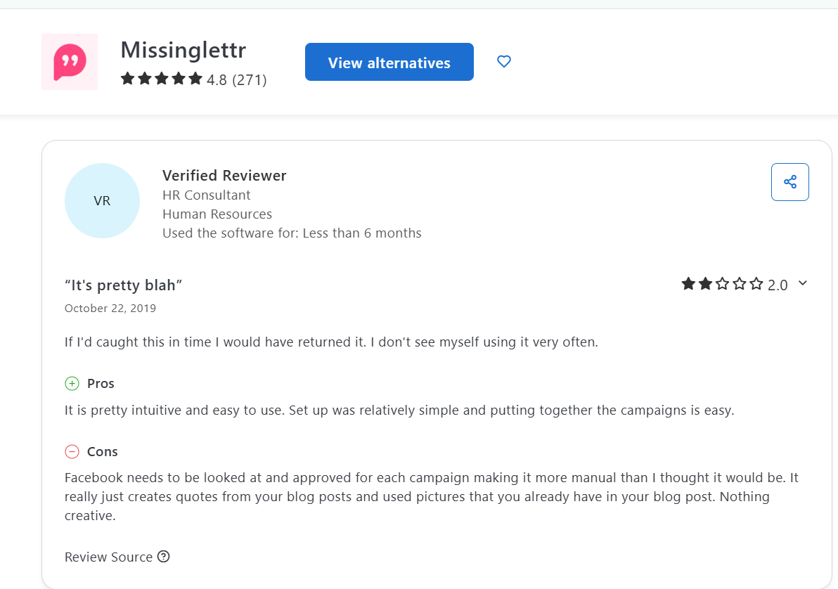 Missinglettr’s Review on Capterra