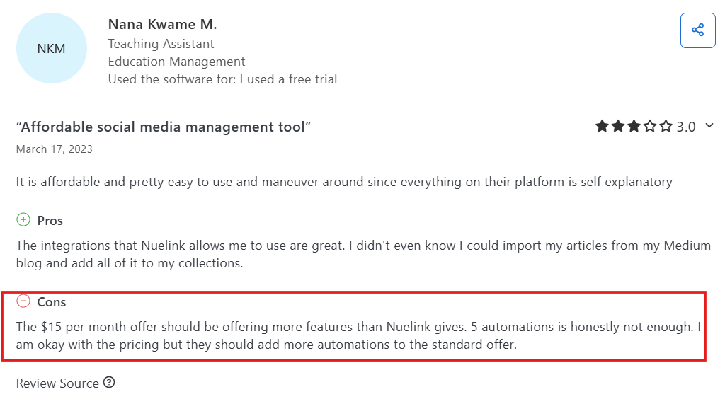 A Review for Nuelink on Capterra