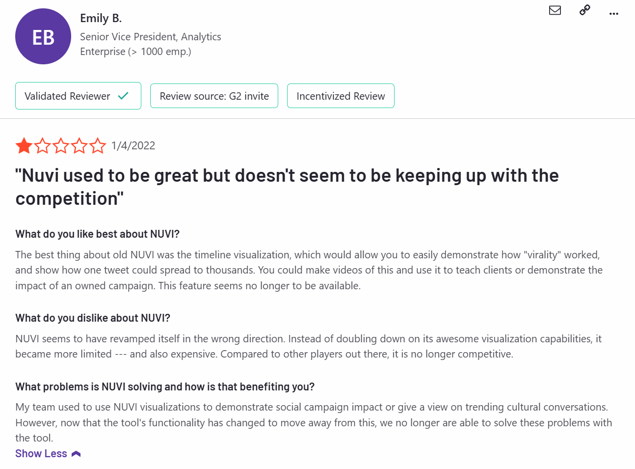 Nuvi AKA Reputation’s Review by Emily on G2