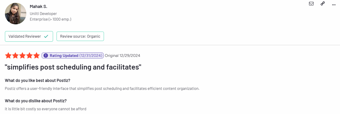 A Postiz User Highlighted Its Pricing in the Review