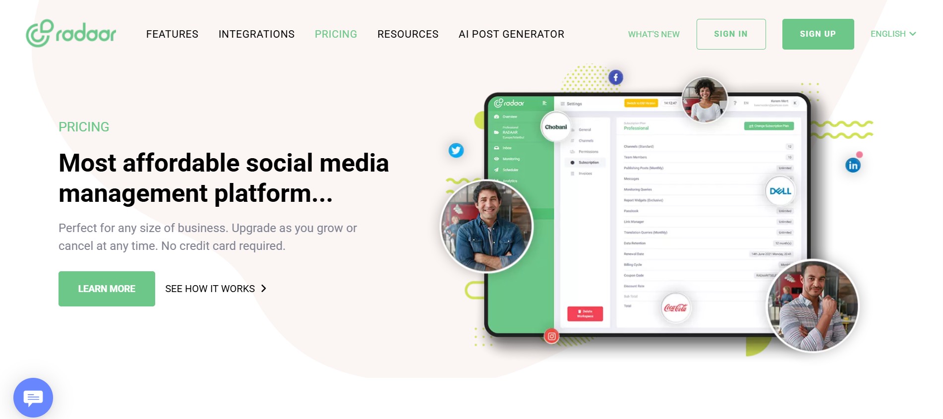 Radaar’s Landing Page