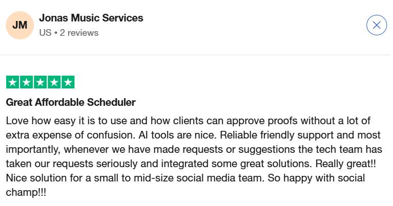 A Review for Social Champ on Trustpilot