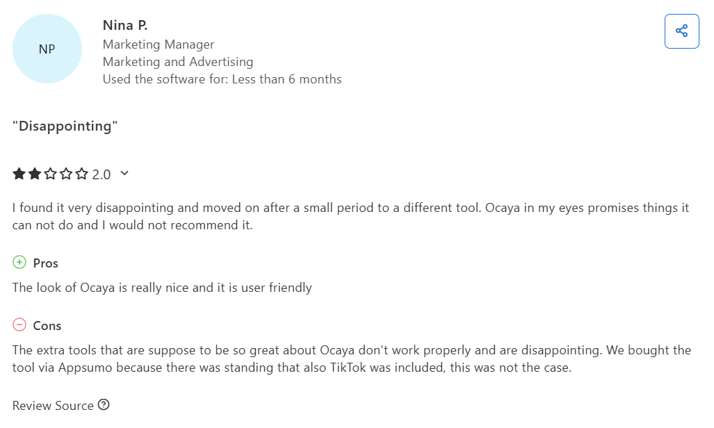 A Review for Ocoya on Capterra