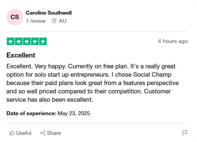 A Review for Social Champ on Trustpilot