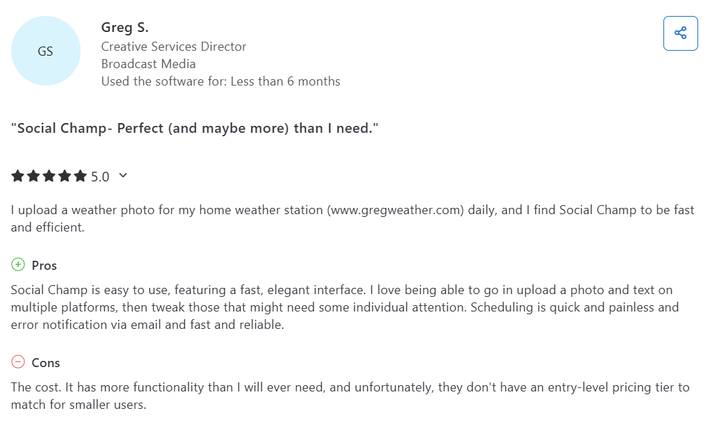 A Review for Social Champ on Capterra