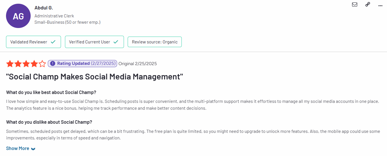 A Social Champ User Praised Its Ease of Use