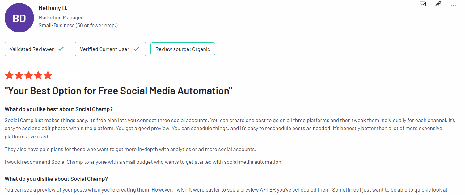 A Review for Social Champ on G2