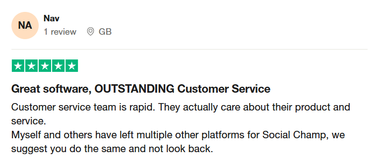A Review for Social Champ on Trustpilot