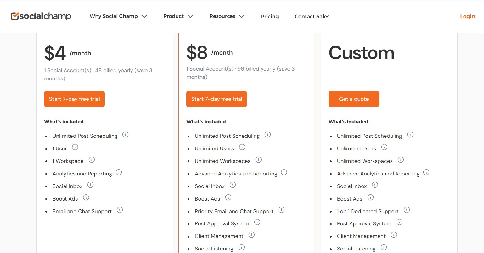 Social Champ’s Pricing Plan