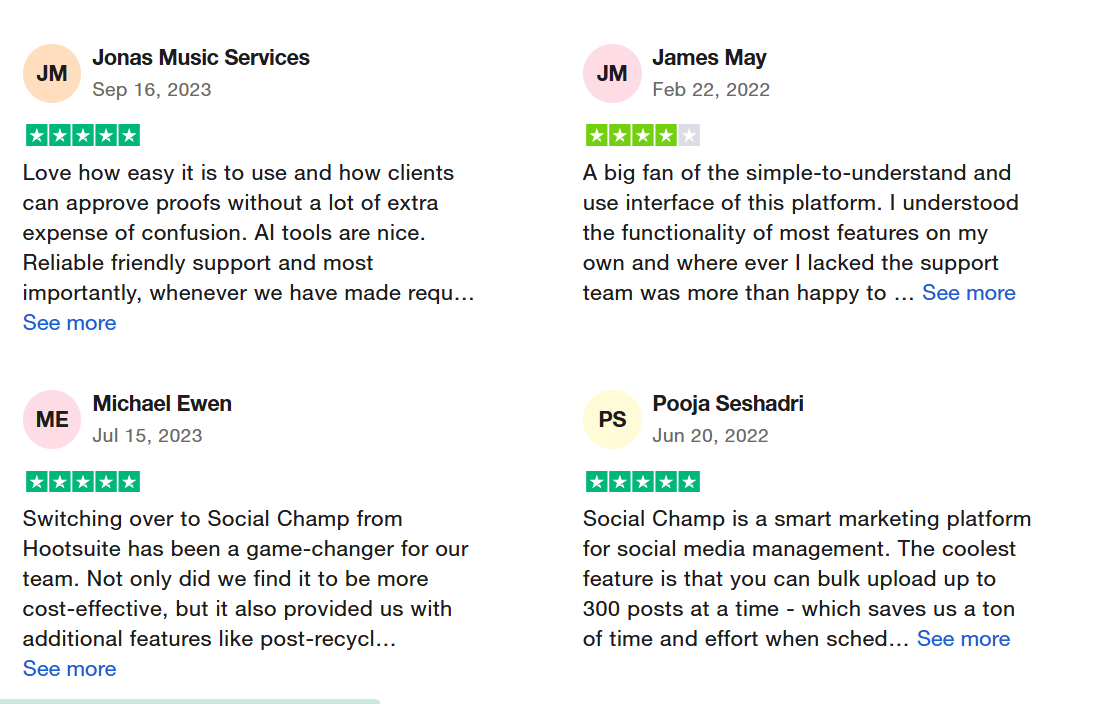 Social Champ’s Reviews on Trustpilot
