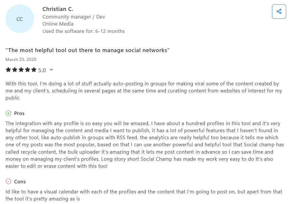 A Social Champ User Reviewed on Capterra