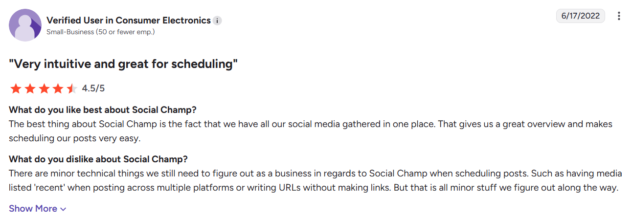A Social Champ User Reviewed on G2