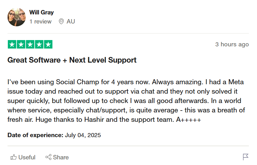 A Social Champ User Reviewed on Trustpilot