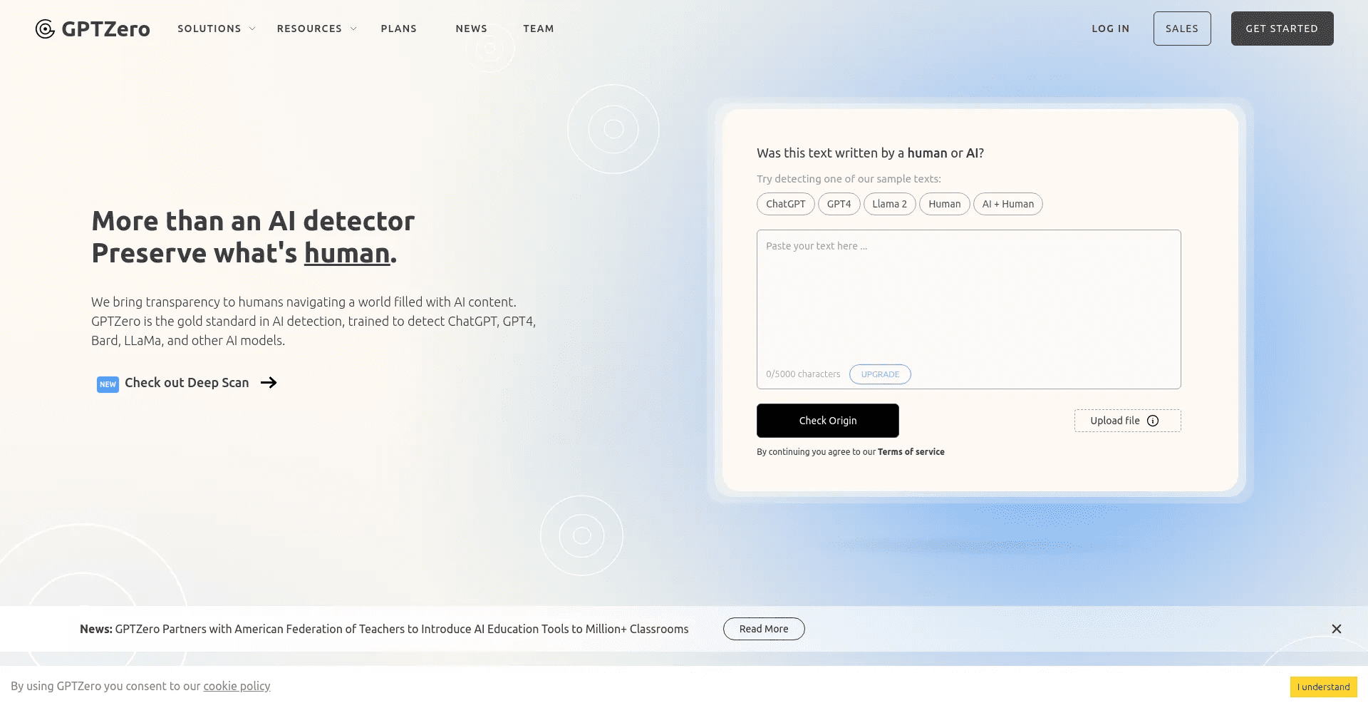 Best AI Content Creation Tools in 2026: Smarter Writing, Visuals & Social Media at Scale 10 GPTZero Homepage