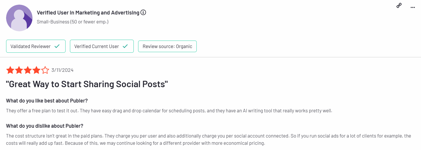 a publer user highlighted its pricing