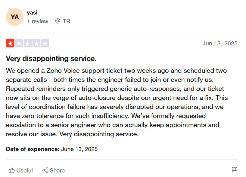 a review of zoho social on trustpilot