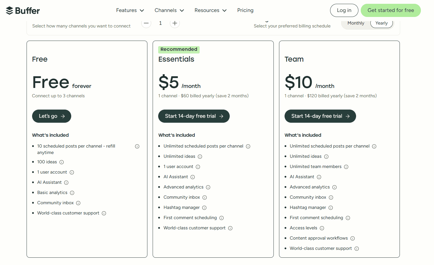 Buffer's Pricing Plans