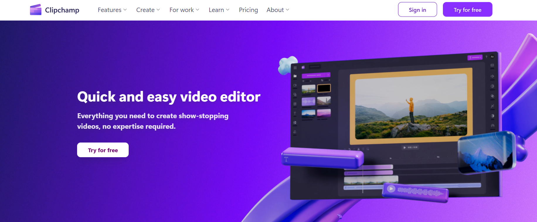 Clipchamp's Landing Page