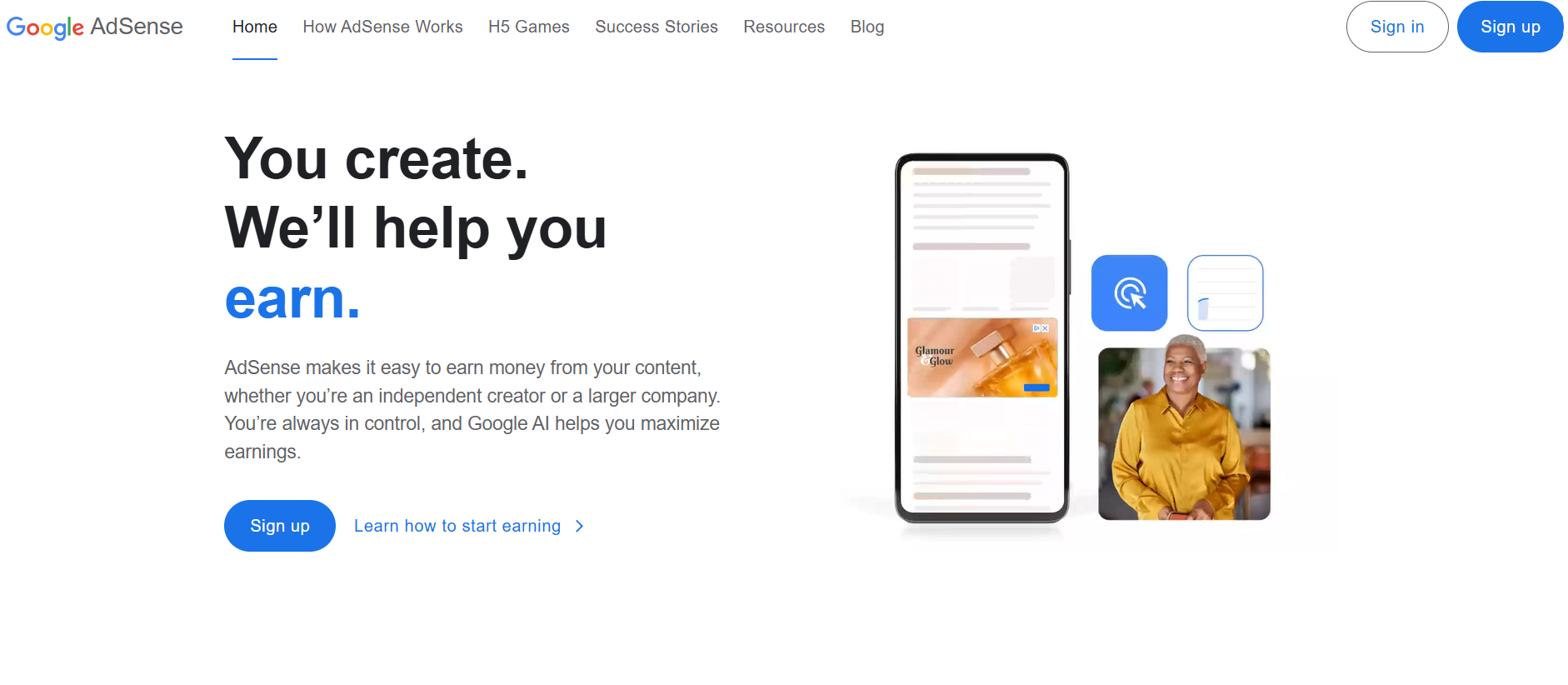 Google AdSense’s Landing Page