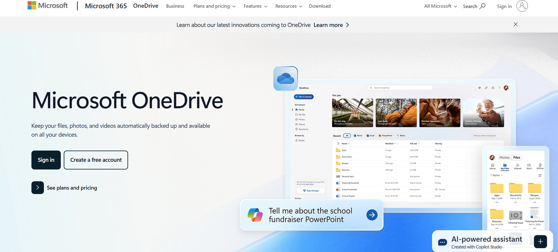 Microsoft OneDrive Landing Page