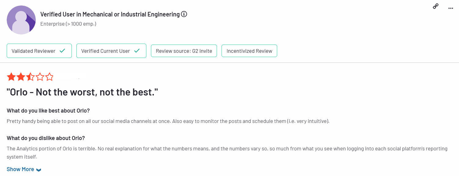 A Review for Orlo on G2