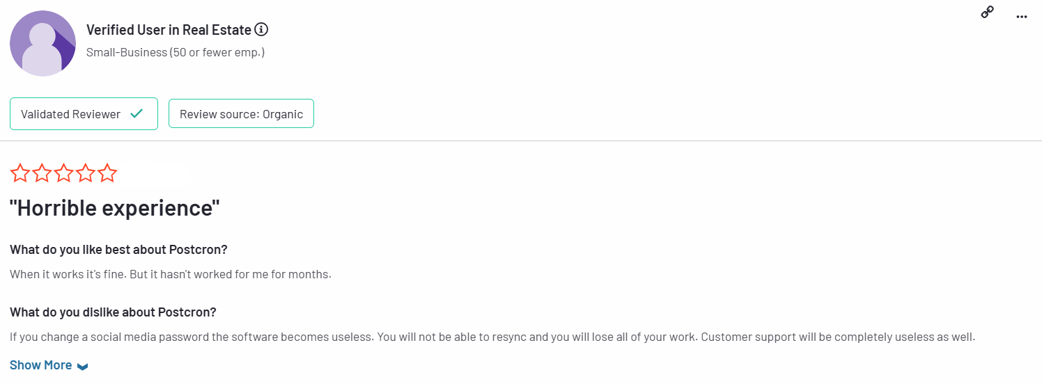 A Negative Review for Postcron on G2