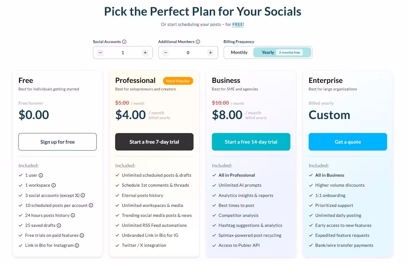 Publer Pricing 2026: Plans, Features and Complete Cost Breakdown 6 Publer's Pricing Plans