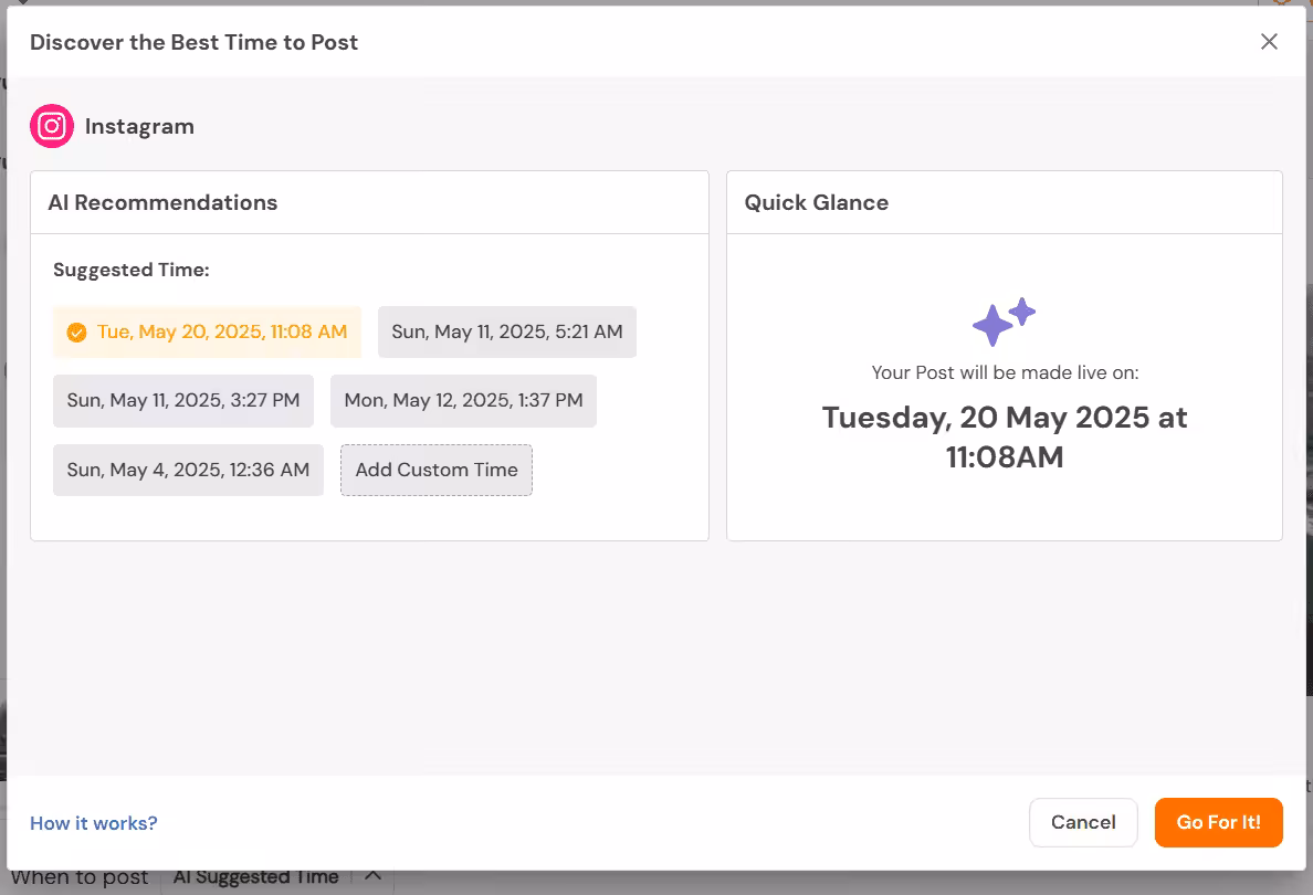 Social Champ’s Best Time to Post Feature