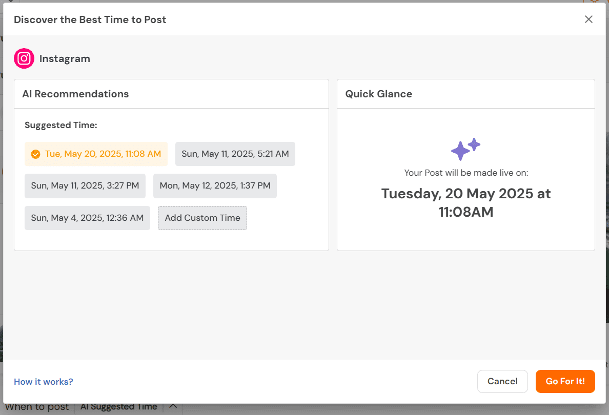 Social Champ’s Best Time to Post Feature