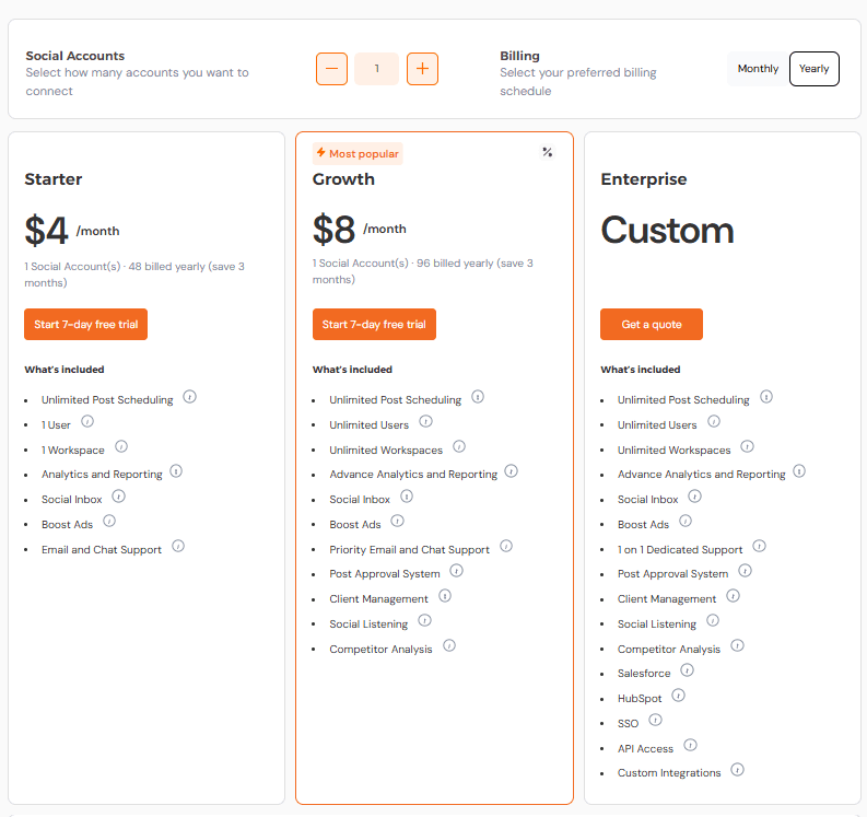 Social Champ's Pricing Plans