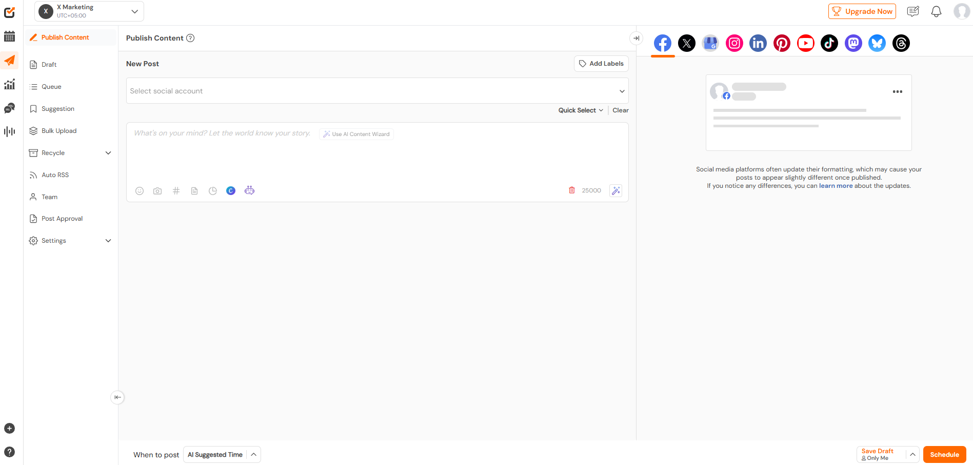 Social Champ’s Publishing Dashboard