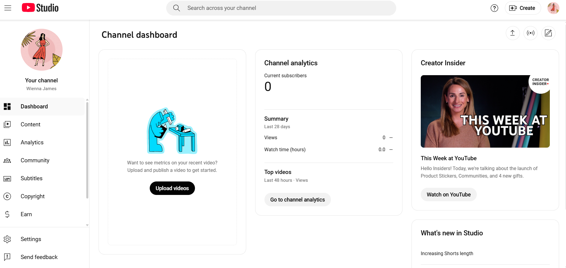 YouTube Studio’s Dashboard