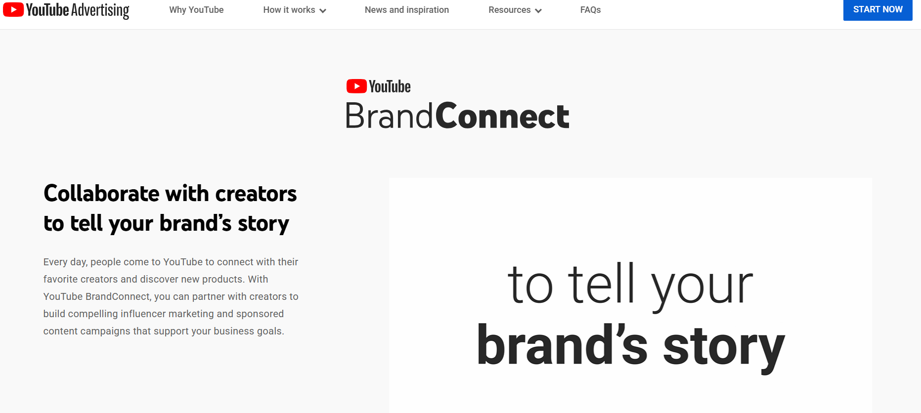 YouTube BrandConnect’s Landing Page