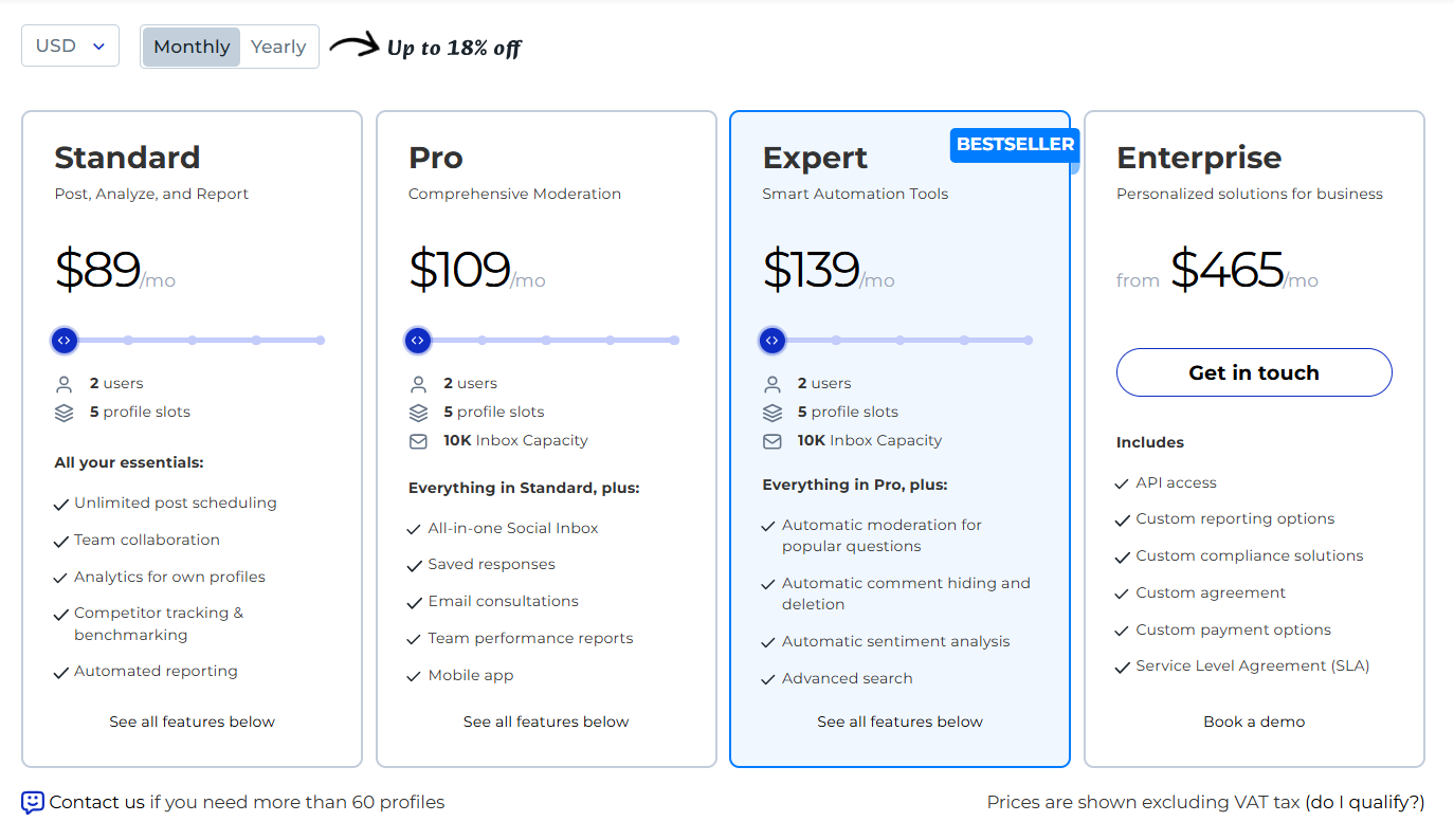 NapoleonCat's Monthly Pricing Plans