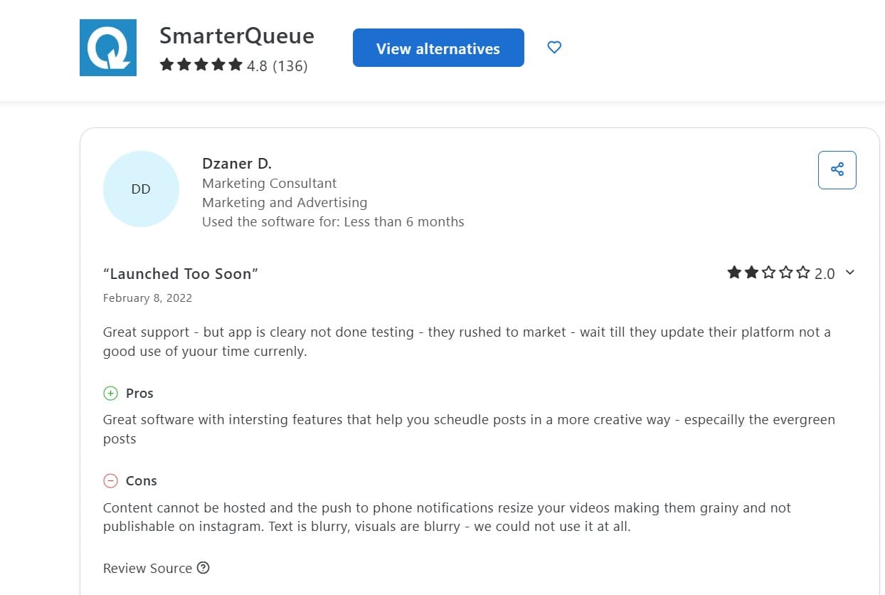 SmarterQueue’s Review on Capterra