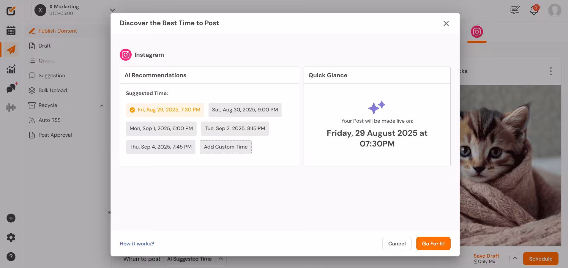 Social Champ’s AI Suggested Time