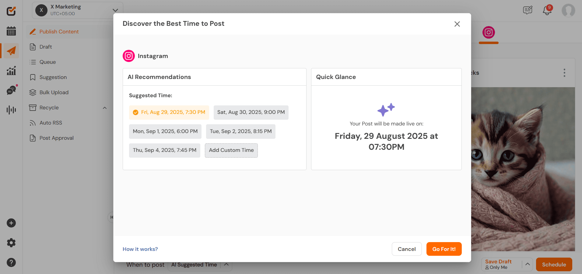 Social Champ’s AI Suggested Time