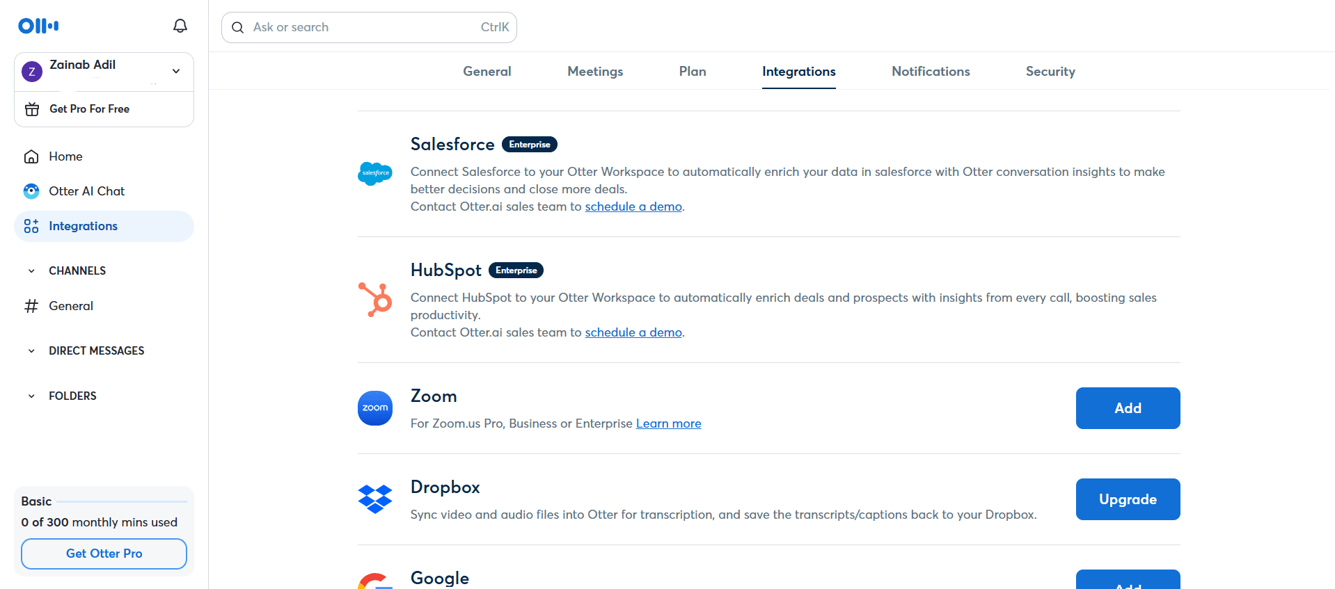 Otter.ai's Dashboard